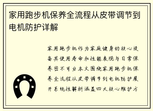 家用跑步机保养全流程从皮带调节到电机防护详解