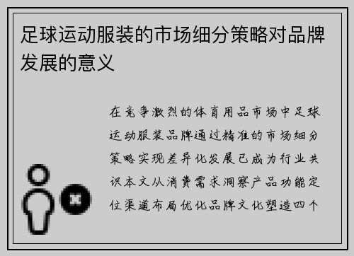 足球运动服装的市场细分策略对品牌发展的意义